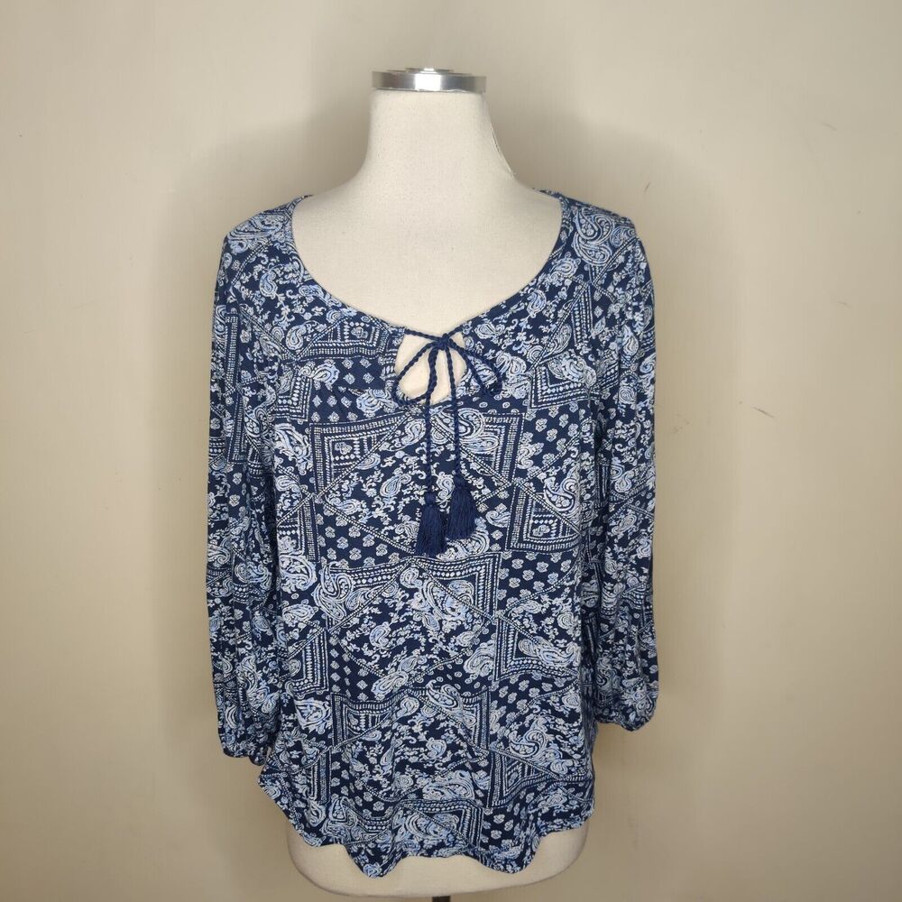 Lucky Brand Floral Shirt Top Tasseled Long Sleeve